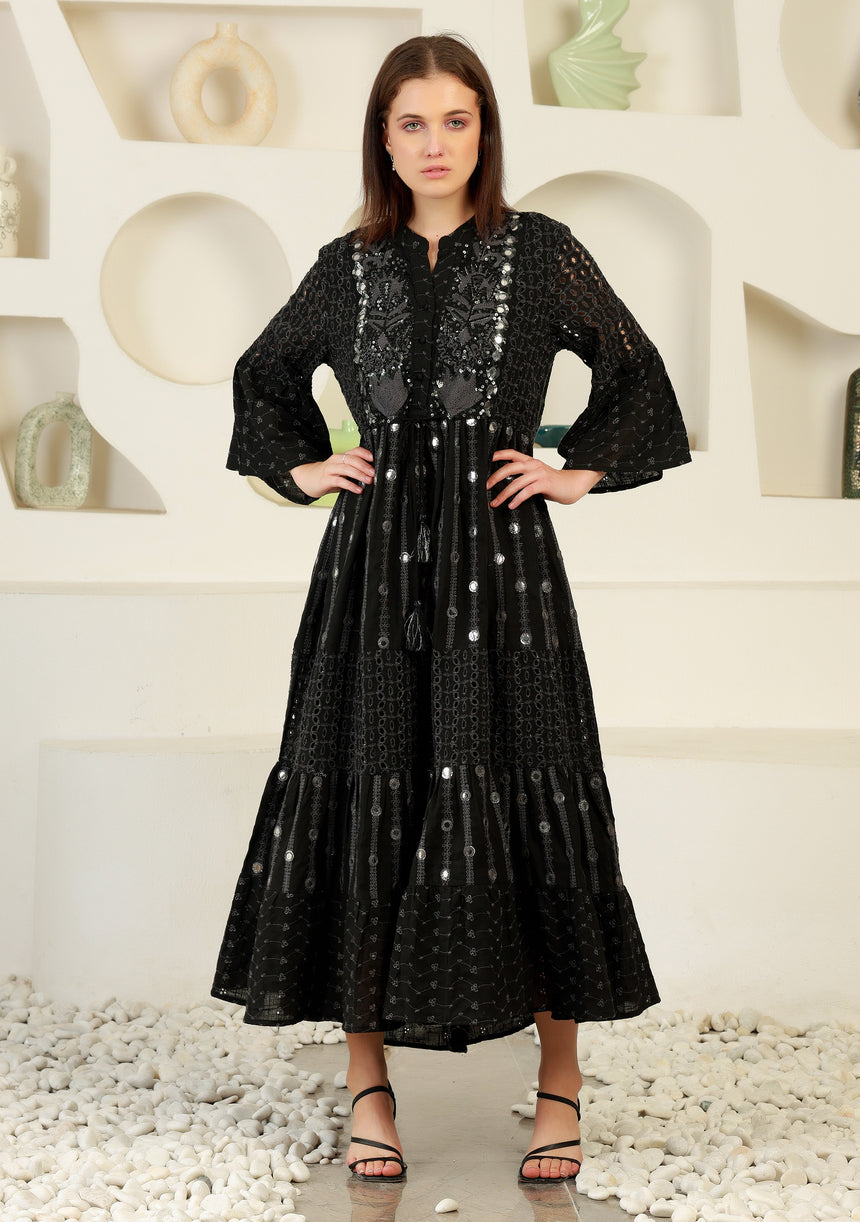 ibBan cotton schiffli fabric Long Tunic Dress for Women -Safiya