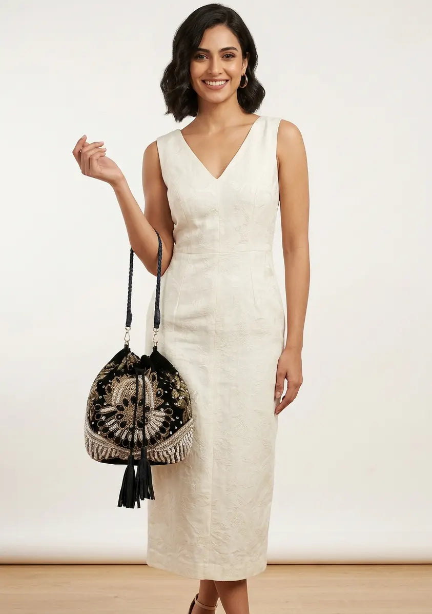 ibBan Beaded  Bag | Hand Embroidered Luxury Bucket Bag -Vidha