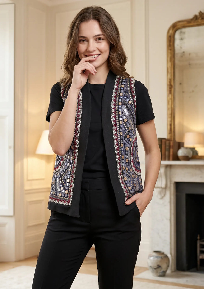 ibBan Luxury Hand Embroidered Winter Gilet | Women's Designer Layering Vest - Orla
