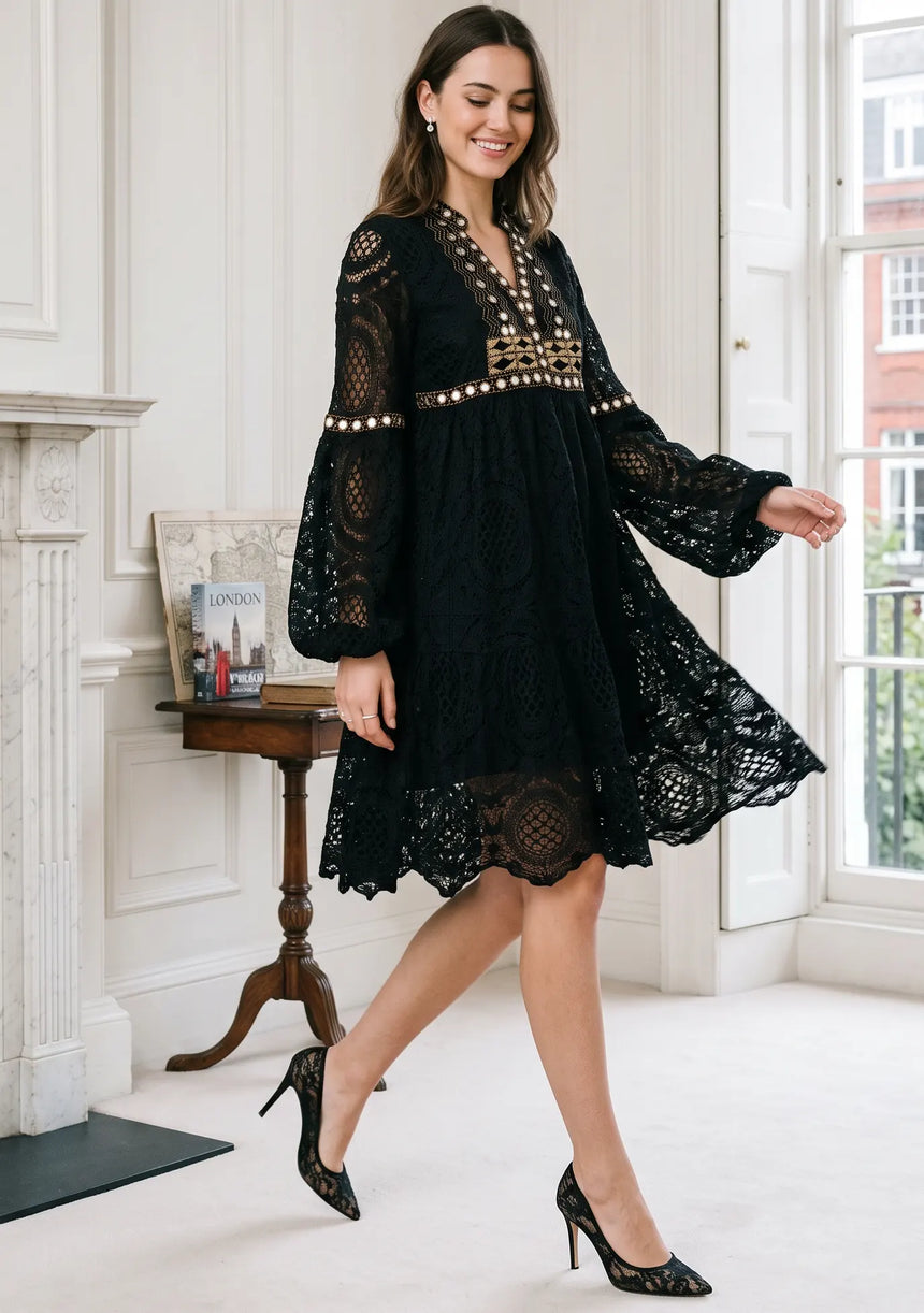 ibBan White Hand Embroidered Lace Short Dress | Luxury Women's Dress - Isobel