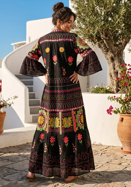 Robe Tunique Longue en Coton Brodé Main pour Femme avec Broderie | ibBan - Orla