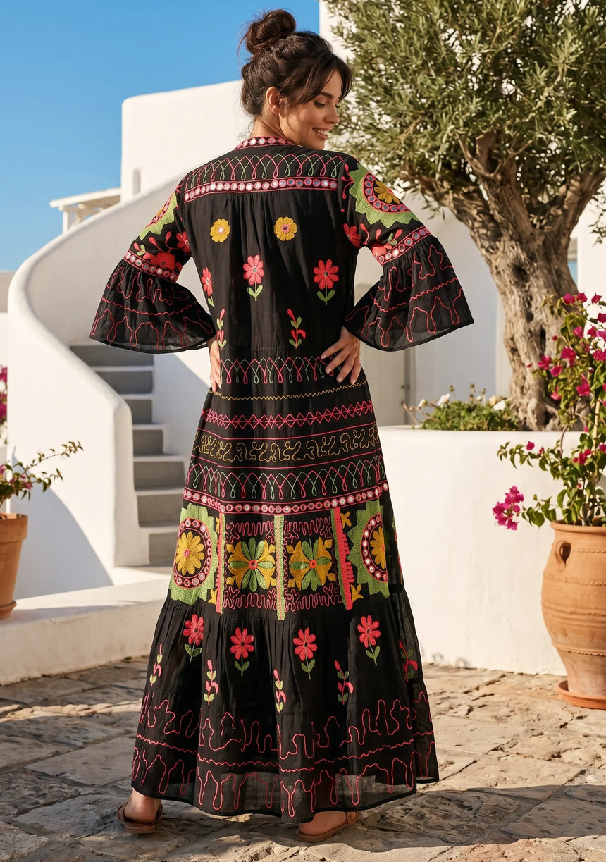 Women's Hand Embroidery Cotton Long Tunic Dress with Embroidery | ibBan - Orla