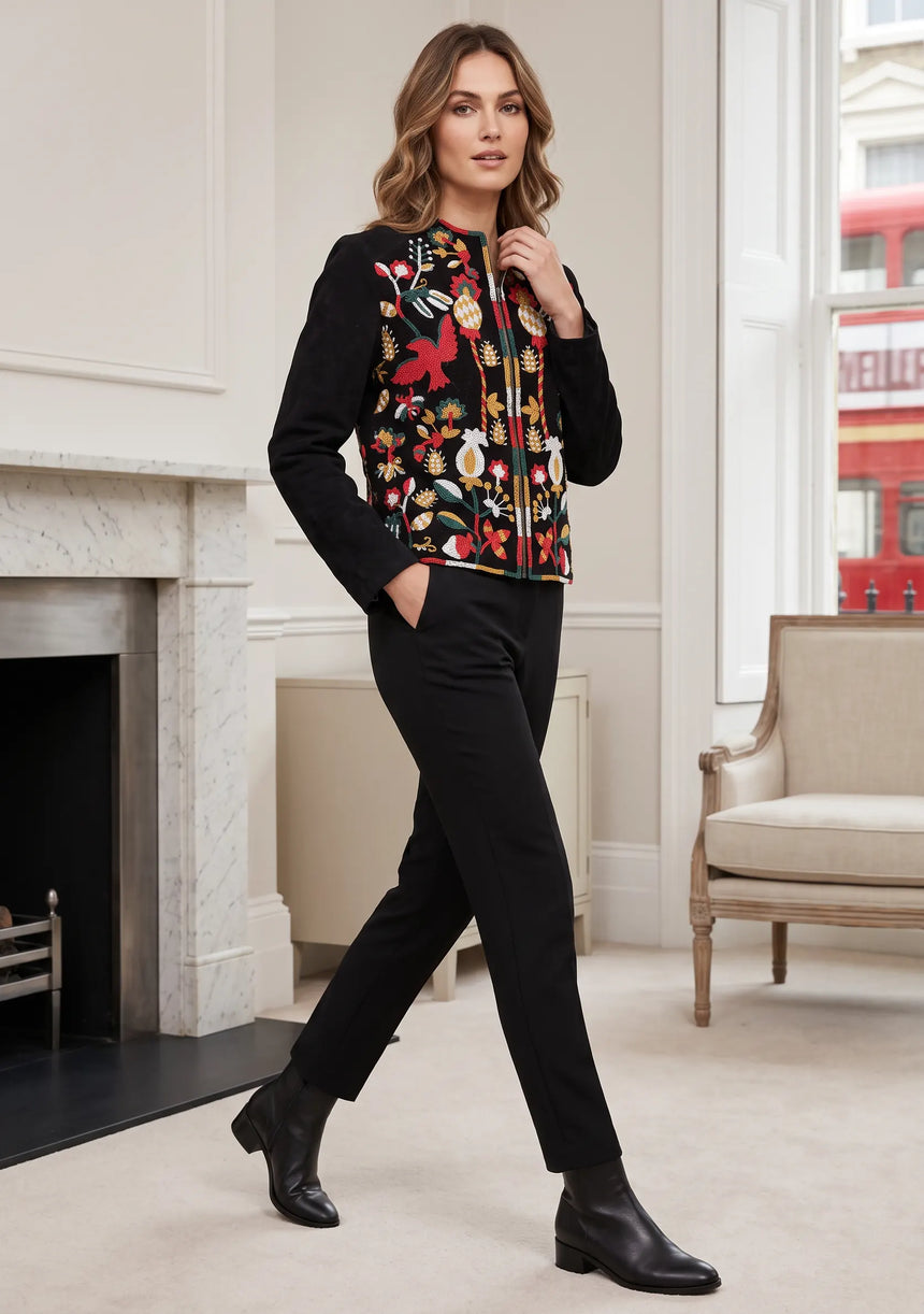 ibBan Luxury Leather Sleeve Embroidered Winter Jacket - Sanya Jacket