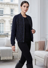 ibBan Women's Winter Leather Sleeve Jacket | Hand Embroidered Designer Bomber -Paisley jacket