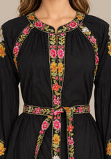 ibBan Floral Cotton Long Dress wint Hand Embroidery - Zayra