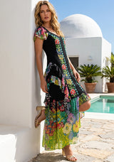 Vestido largo de algodón con cuello en V para mujer - Sanura