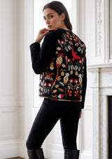 ibBan Luxury Leather Sleeve Embroidered Winter Jacket - Sanya Jacket