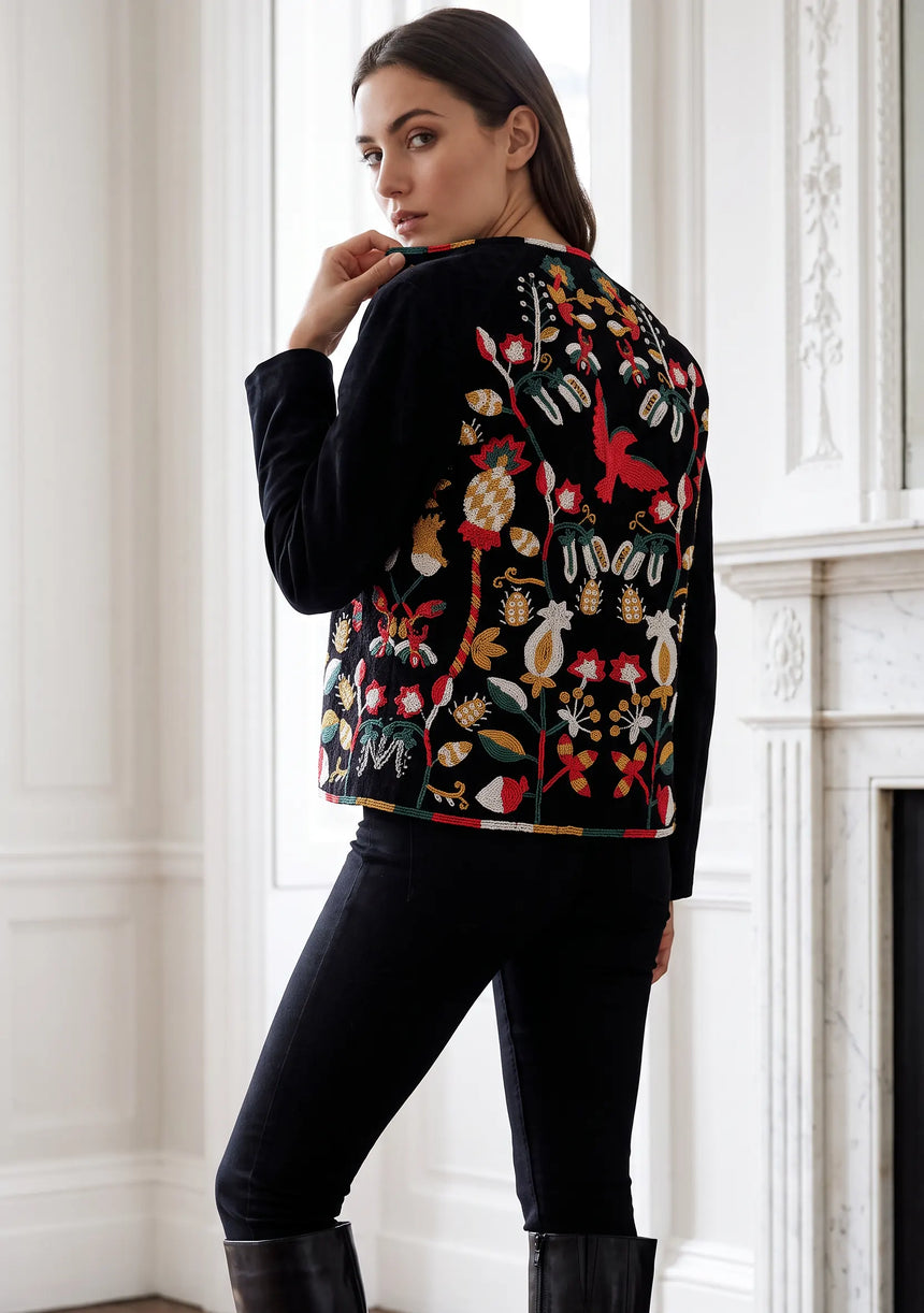 ibBan Luxury Leather Sleeve Embroidered Winter Jacket - Sanya Jacket