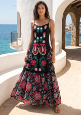 ibBan Embroidered Cotton Strap Maxi Dress with Floral Print - Huwa