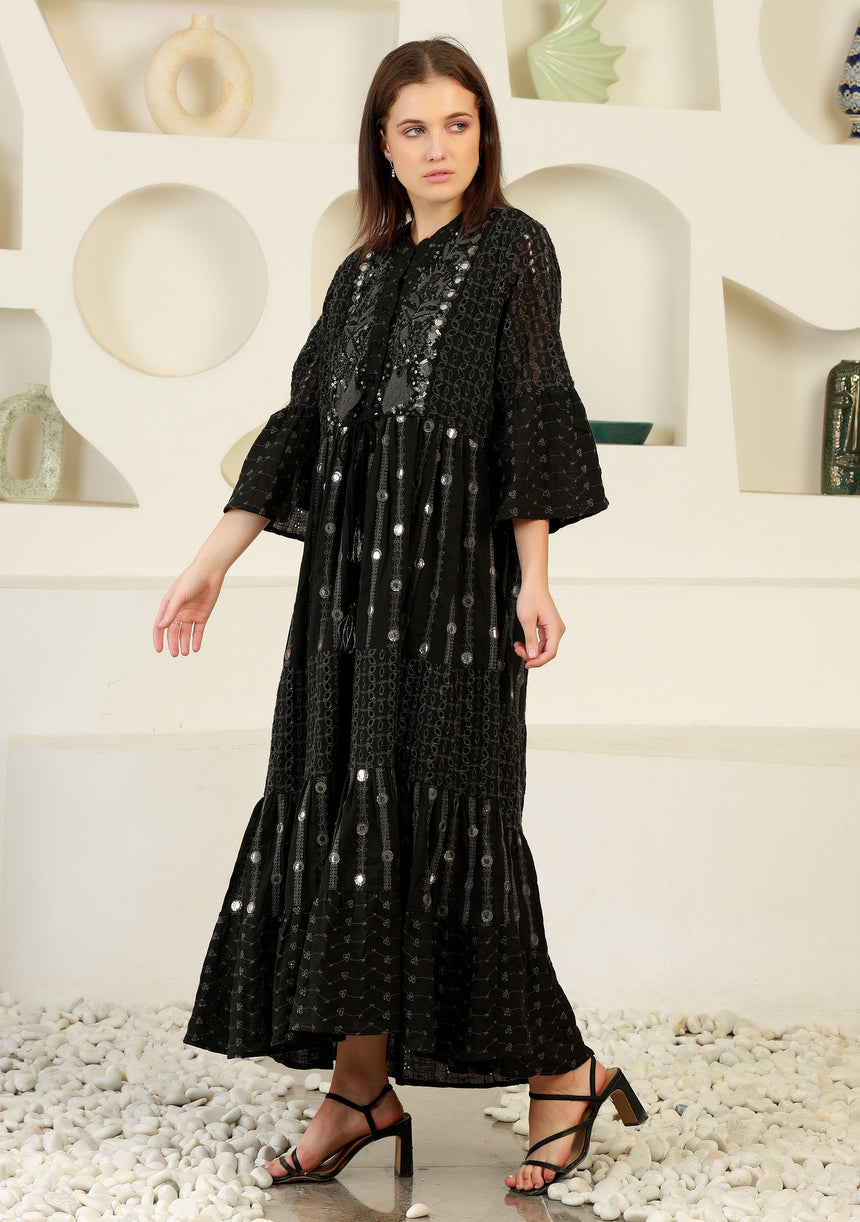ibBan cotton schiffli fabric Long Tunic Dress for Women -Safiya
