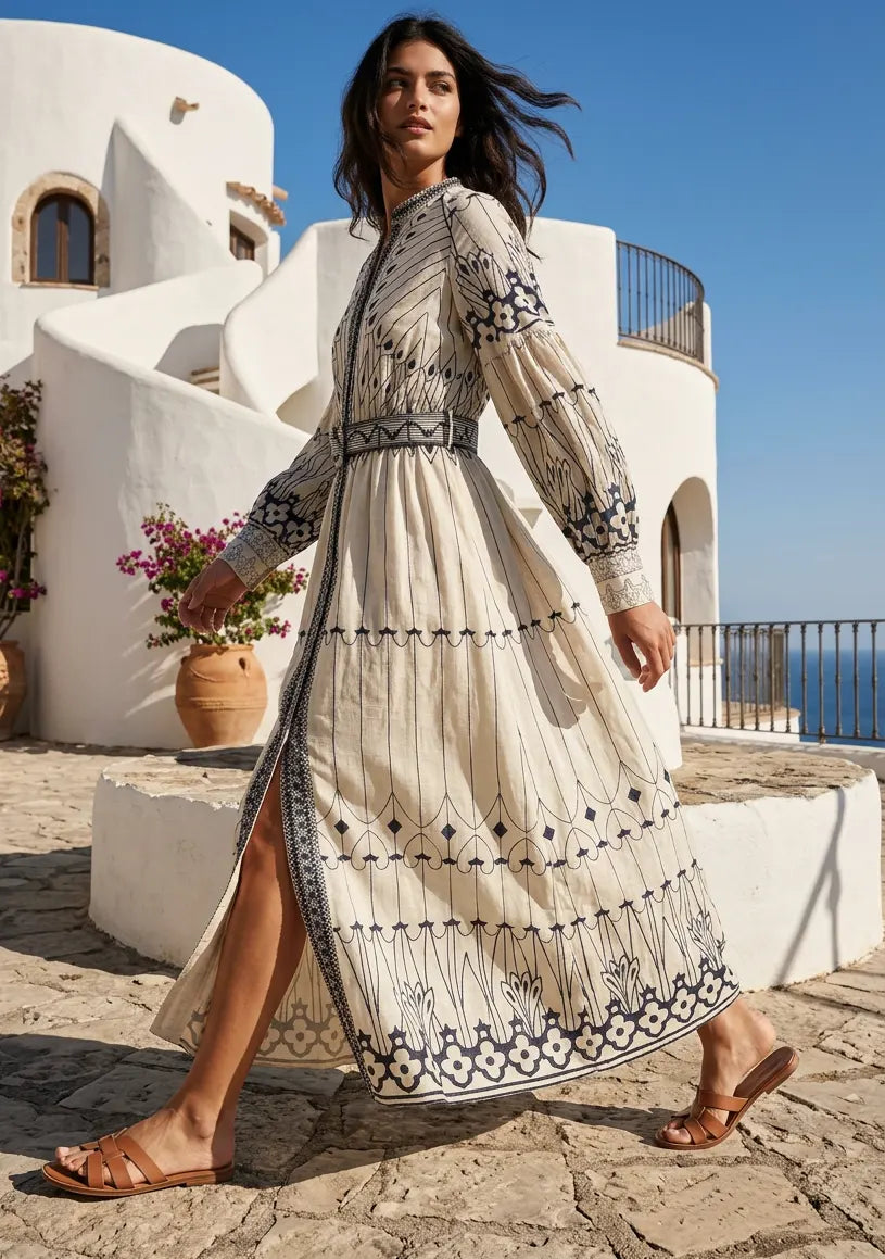 ibBan Cotton Long Dress with Hand Embroidery | Women's - Meerab Long Dress