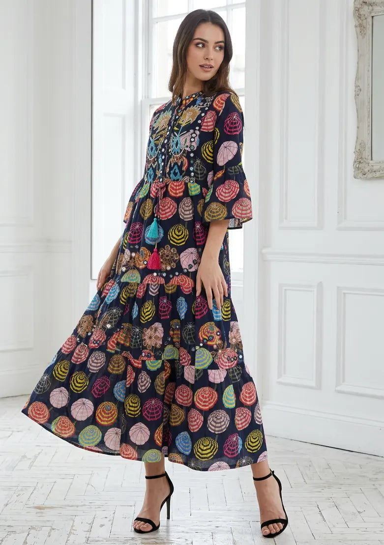 ibBan Print Cotton Long Tunic with Hand Embroidery – Kinza
