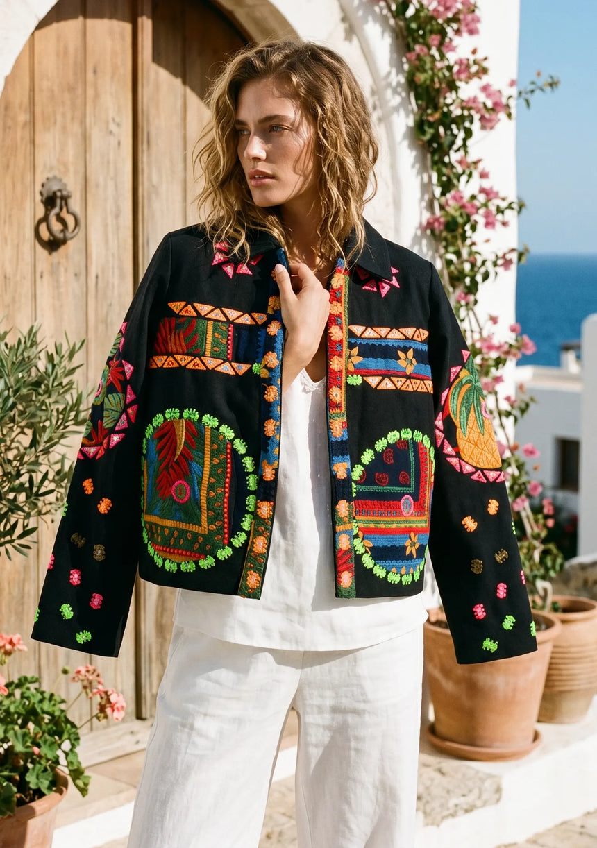 Designer Embroidered Cotton Canvas Jacket for Women | ibBan Collection - Ania