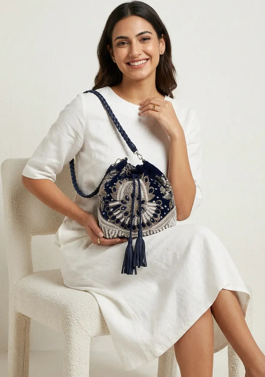 ibBan Beaded  Bag | Hand Embroidered Luxury Bucket Bag -Vidha