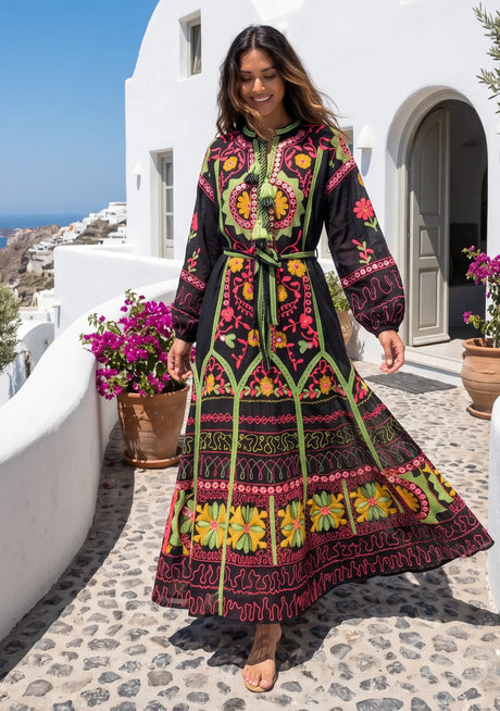 ibBan Pink Embroidered Cotton Maxi Dress | Women's Bohemian Resort Wear-Orla
