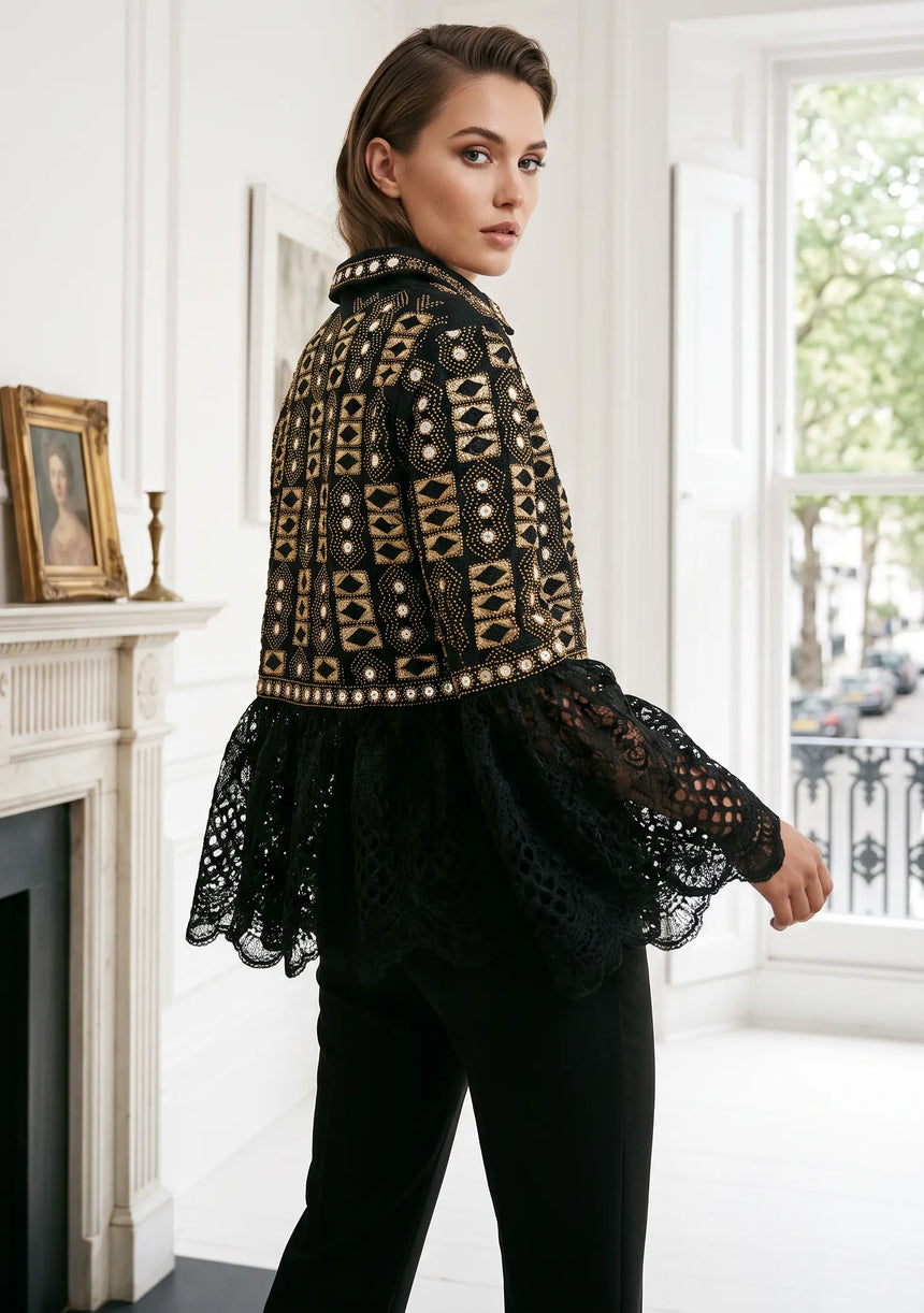 ibBan Luxury Women's Hand Embroidered Winter Lace Jacket - Isobel Jacket