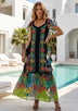 Vestido largo de algodón con cuello en V para mujer - Sanura