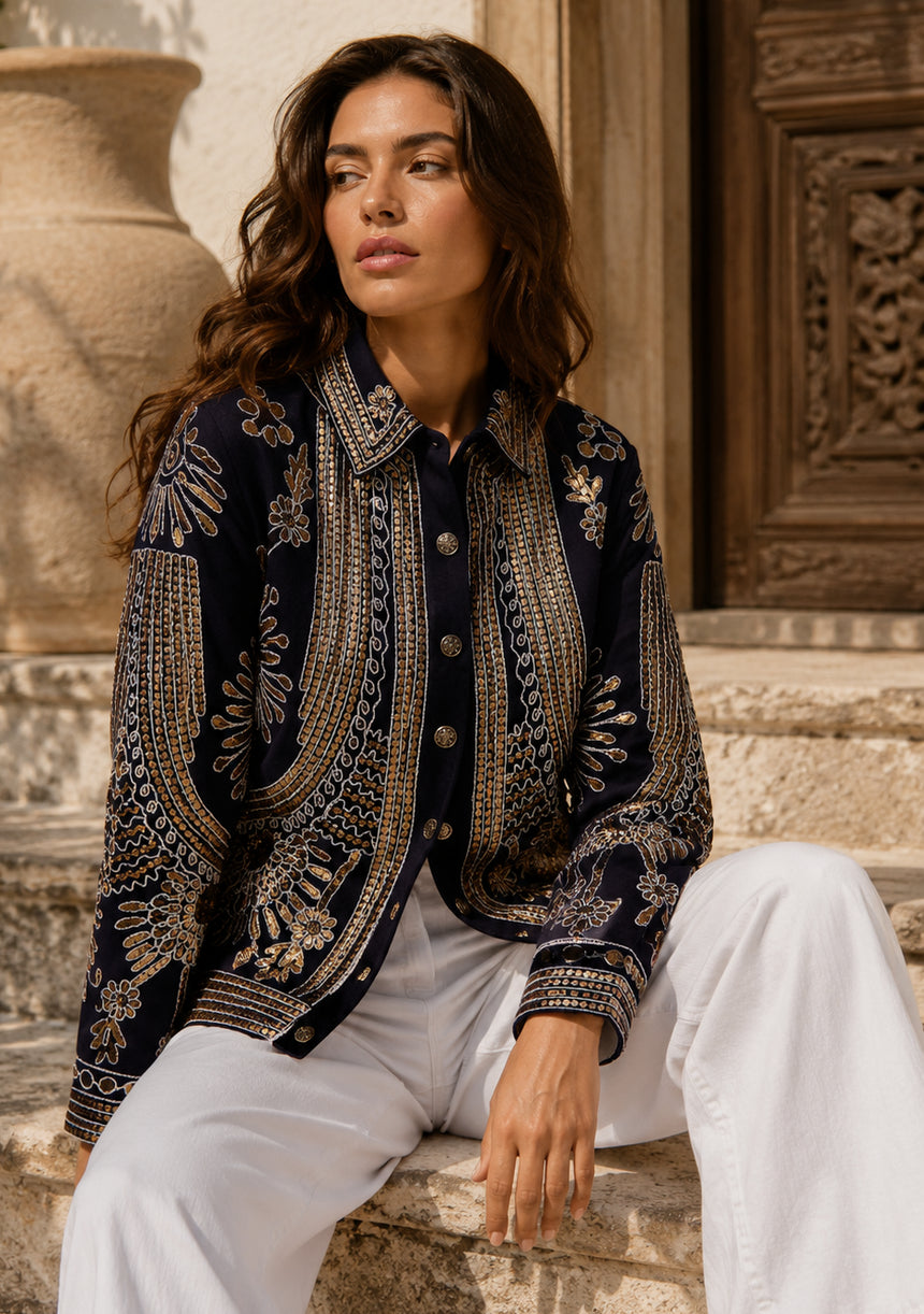 Women's Artisan Hand Embroidery Canvas Jacket - Yara