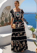 ibBan Embroidered Cotton Maxi Dress with Tiered Floral  - Lamis
