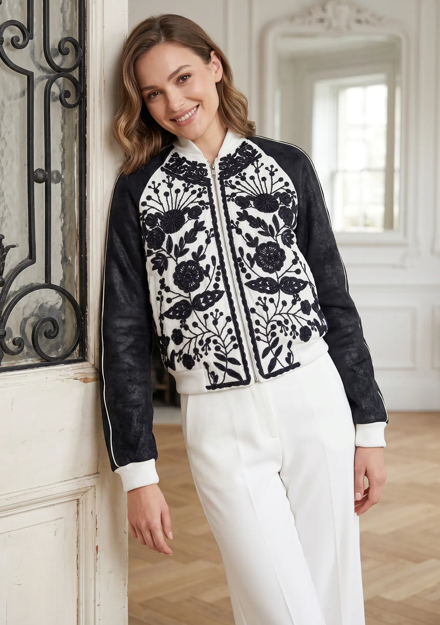 ibBan Hand Embroidered Leather Sleeve Winter Jacket | Premium Designer Outerwear - Dolly
