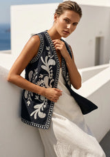 ibBan Hand Embroidered Summer Vest | Women's Cotton Canvas Designer Vest - Perla