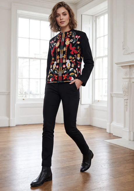 Veste d'hiver brodée en cuir de luxe ibBan - Veste Sanya