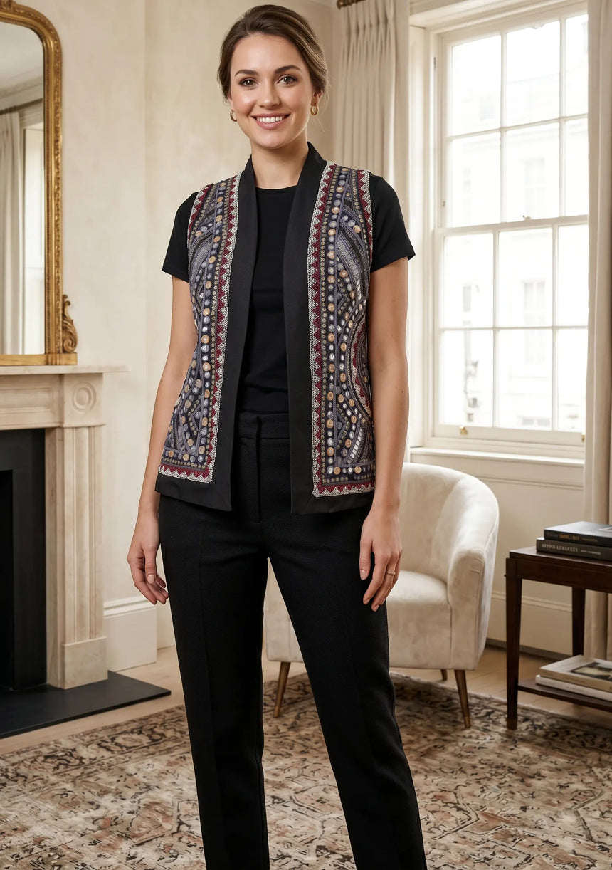 ibBan Luxury Hand Embroidered Winter Gilet | Women's Designer Layering Vest - Orla