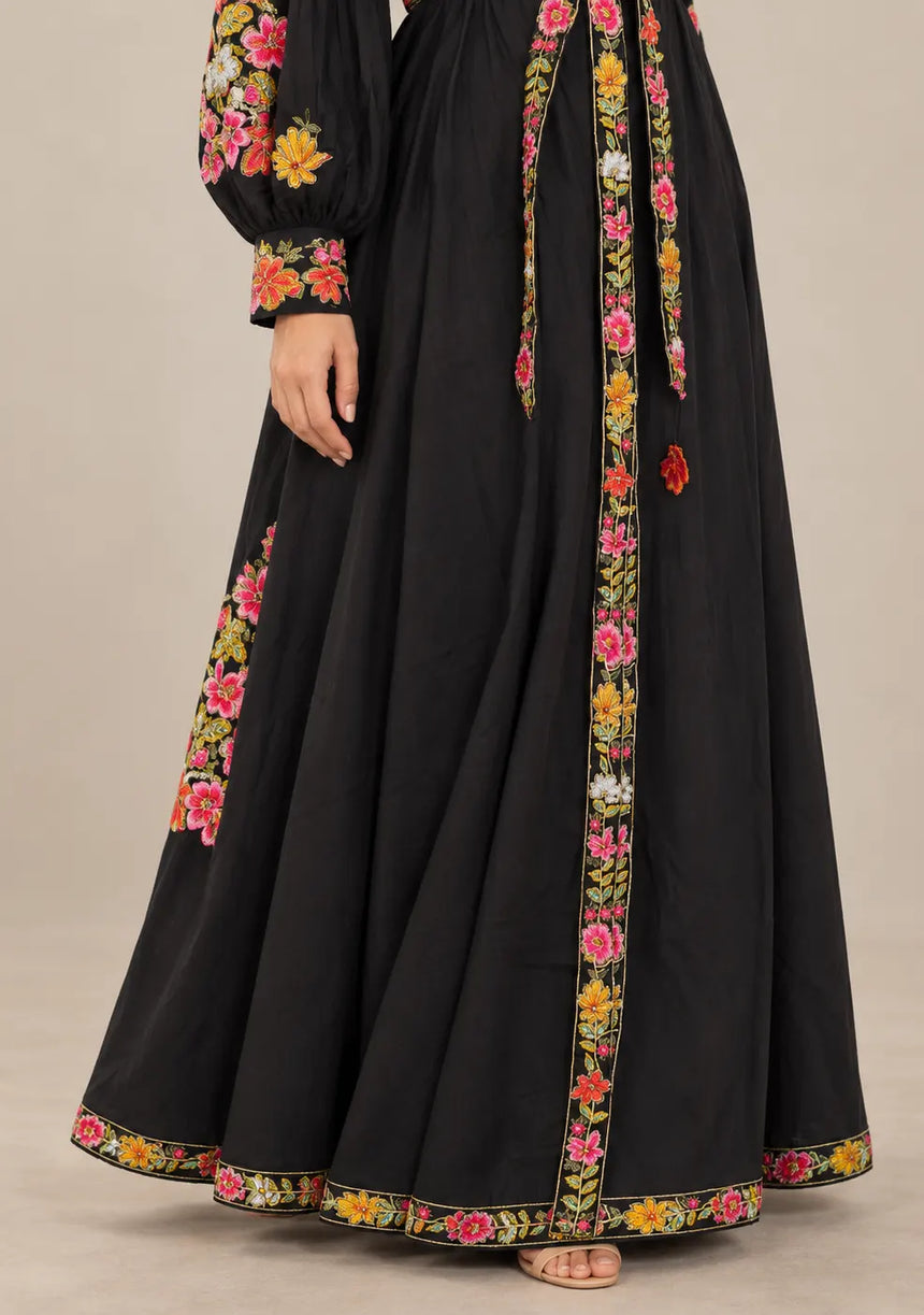 ibBan Floral Cotton Long Dress wint Hand Embroidery - Zayra