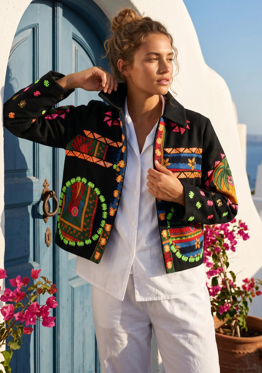Designer Embroidered Cotton Canvas Jacket for Women | ibBan Collection - Ania