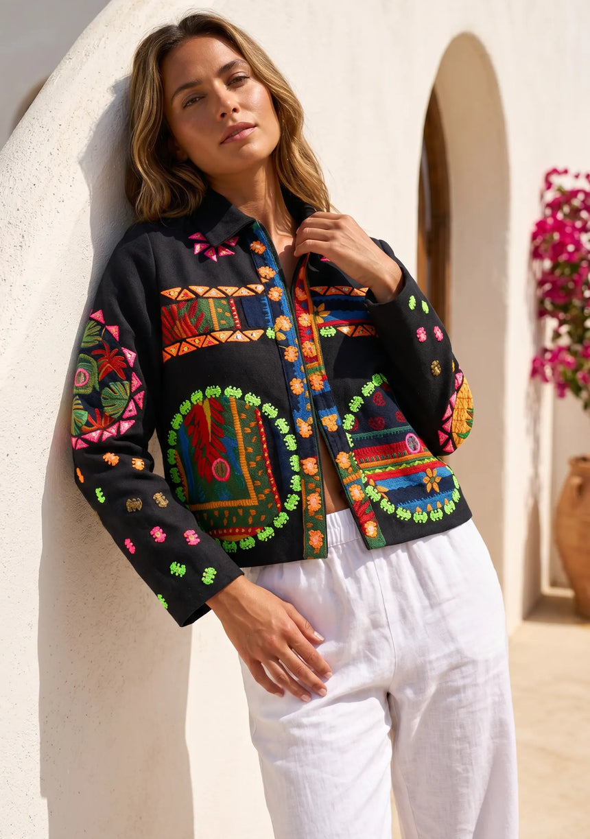 Designer Embroidered Cotton Canvas Jacket for Women | ibBan Collection - Ania