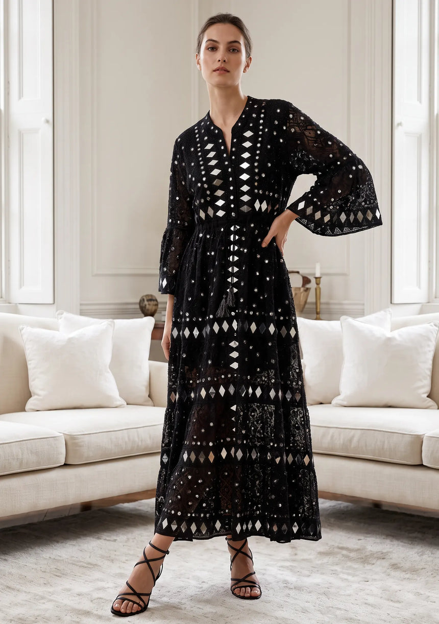 ibBan Women's Hand Embroidered Long Tunic Dress -Corina Long Tunic