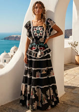 ibBan Embroidered Cotton Maxi Dress with Tiered Floral  - Lamis