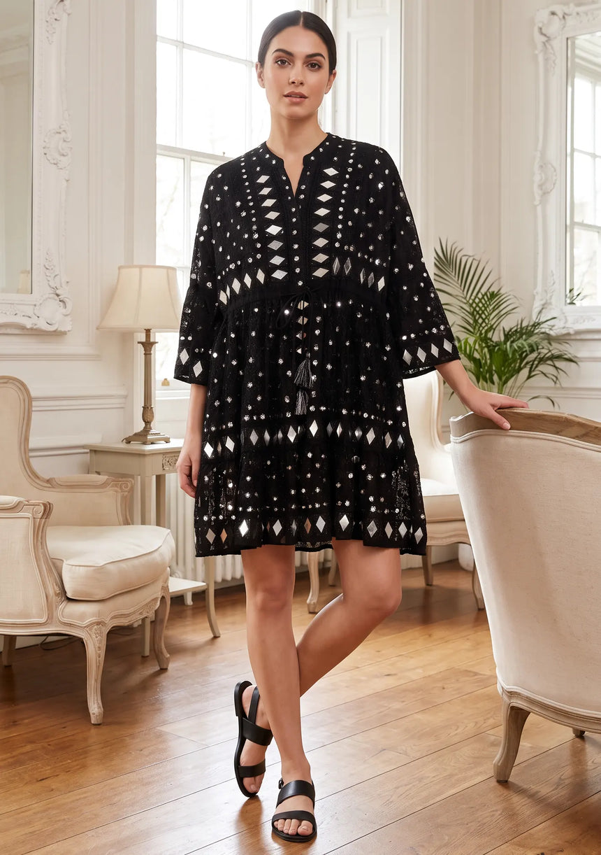 ibBan Women's Hand Embroidered Short Tunic - Corina Short Tunic