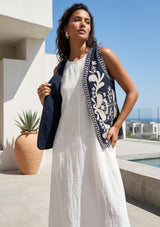 ibBan Hand Embroidered Summer Vest | Women's Cotton Canvas Designer Vest - Perla