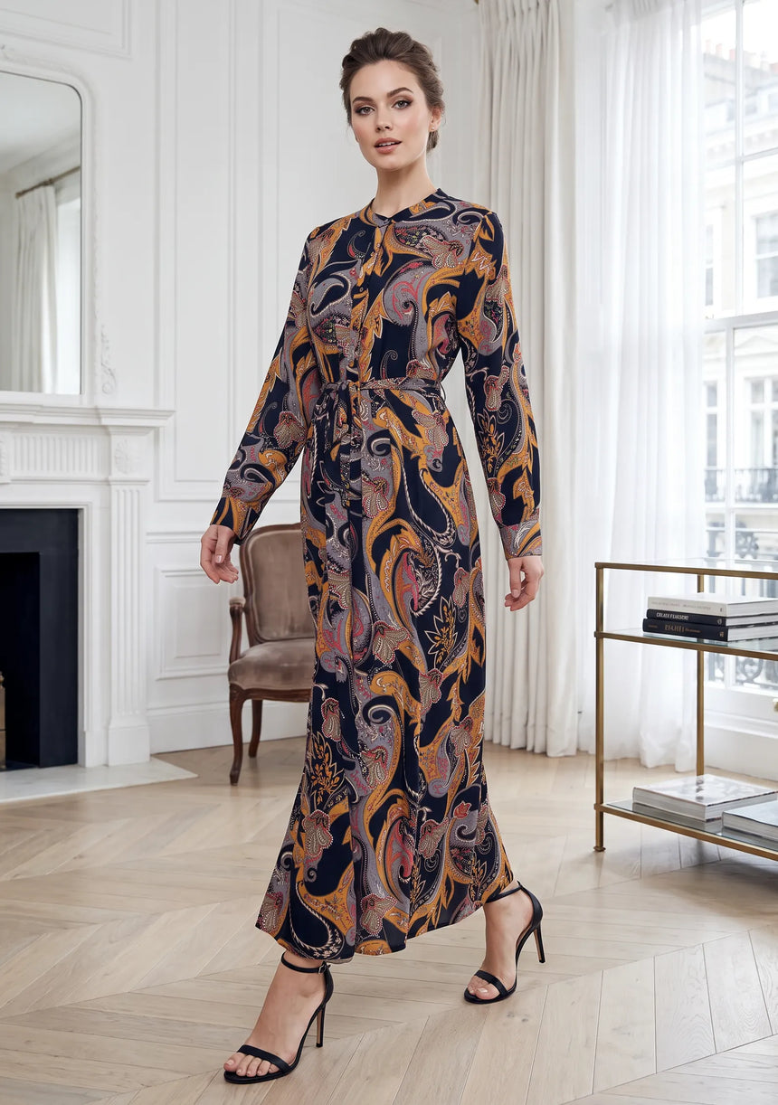 ibBan Cotton Silk Printed Long Dress -Azliya