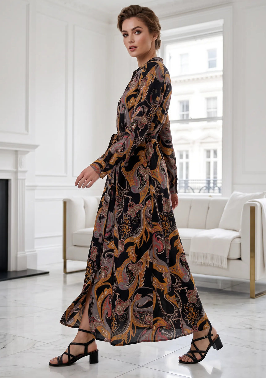 ibBan Cotton Silk Printed Long Dress -Azliya