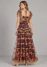 ibBan Cotton Georgette  Floral Tiered Long Dress - Huma