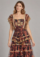 ibBan Cotton Georgette  Floral Tiered Long Dress - Huma