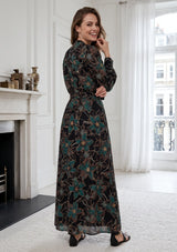ibBan Cotton Silk Printed Long Dress -Azliya