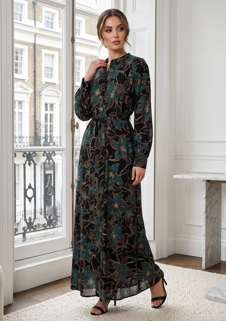 ibBan Cotton Silk Printed Long Dress -Azliya