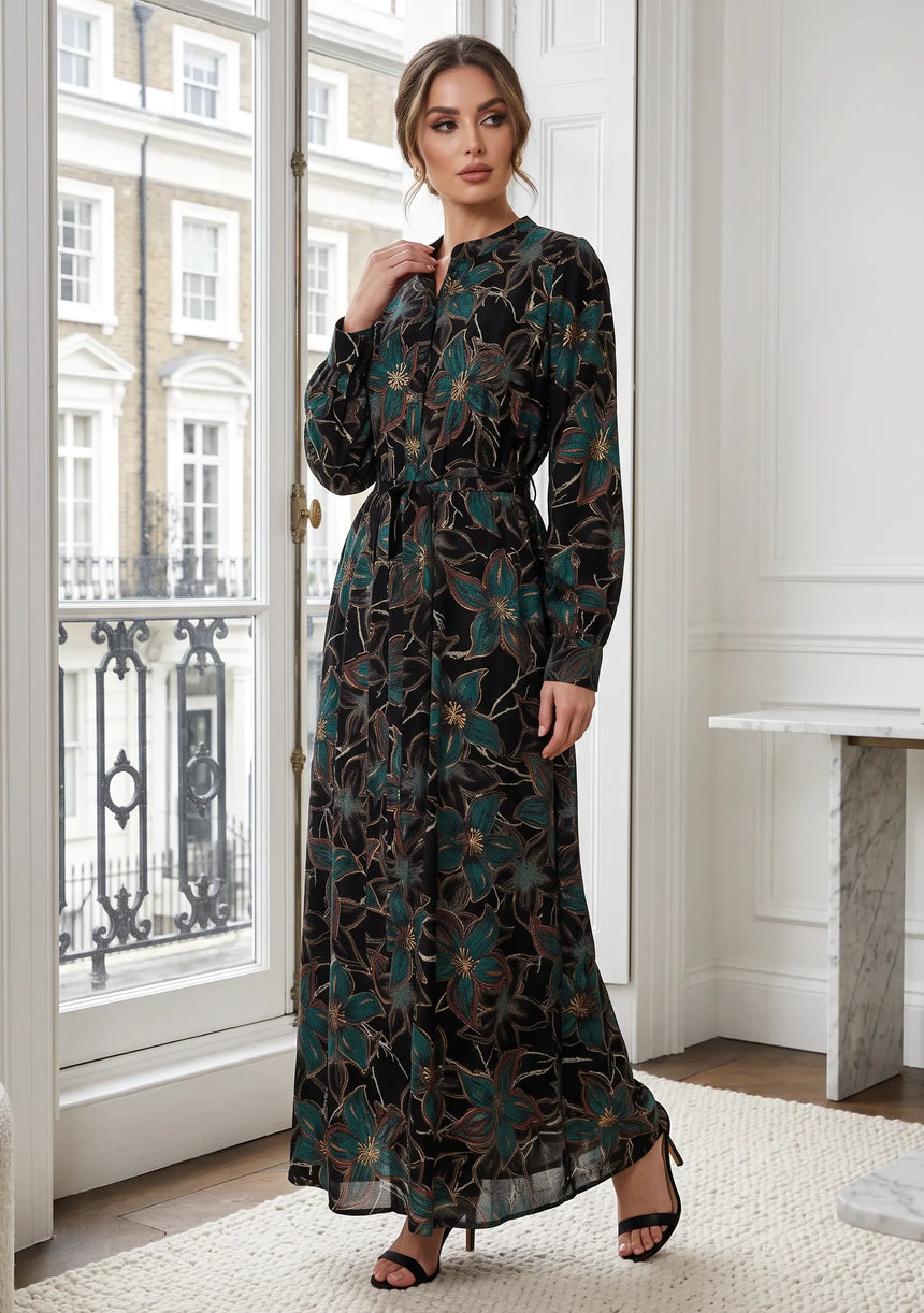 ibBan Cotton Silk Printed Long Dress -Azliya