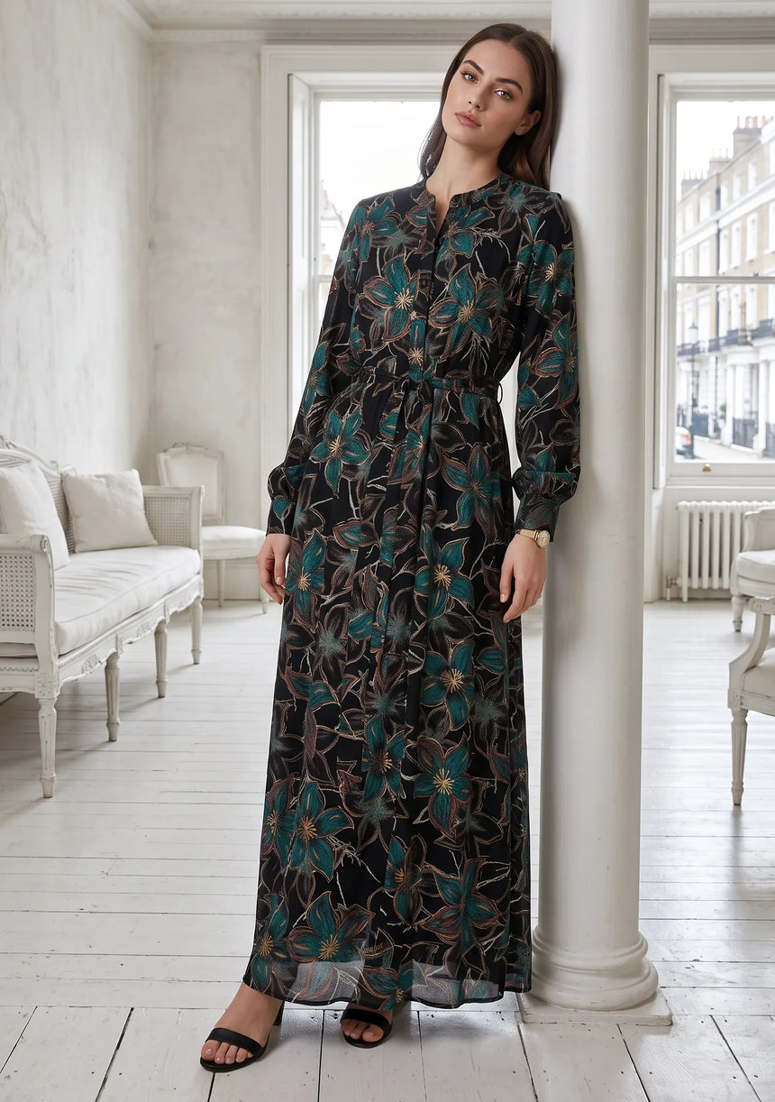 ibBan Cotton Silk Printed Long Dress -Azliya