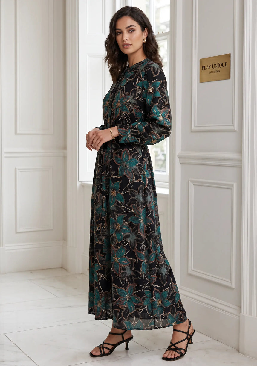 ibBan Cotton Silk Printed Long Dress -Azliya