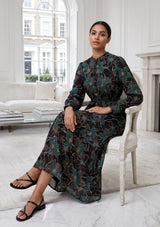 ibBan Cotton Silk Printed Long Dress -Azliya