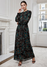 ibBan Cotton Silk Printed Long Dress -Azliya