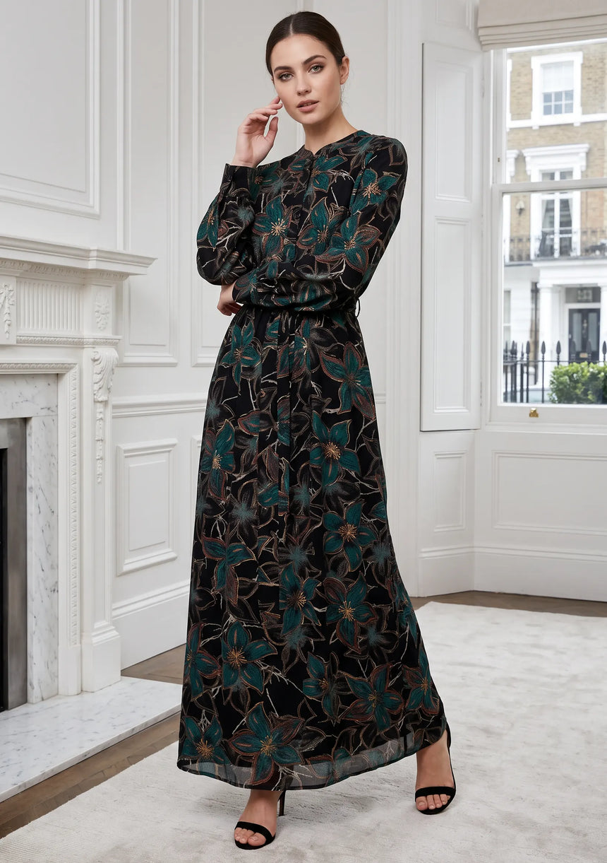 ibBan Cotton Silk Printed Long Dress -Azliya