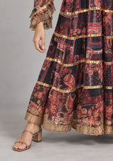 ibBan Cotton Georgette  Floral Tiered Long Dress - Huma