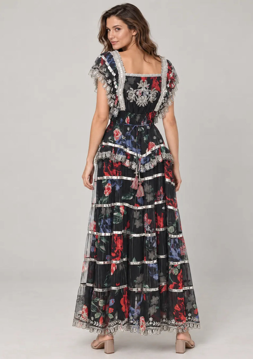 ibBan Floral Cotton Georgette Long Dress - Kausar