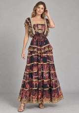 ibBan Cotton Georgette  Floral Tiered Long Dress - Huma