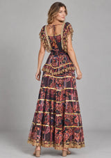 ibBan Cotton Georgette  Floral Tiered Long Dress - Huma